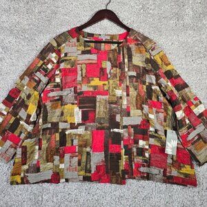 Habitat Womens Top XL Pullover Pucker Weave Abstract Artsy